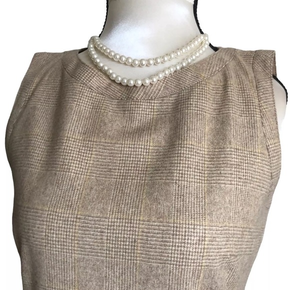 AKRIS PUNTO Tan Sleeveless Check Wool Midi Dress Size Medium - Picture 4 of 16